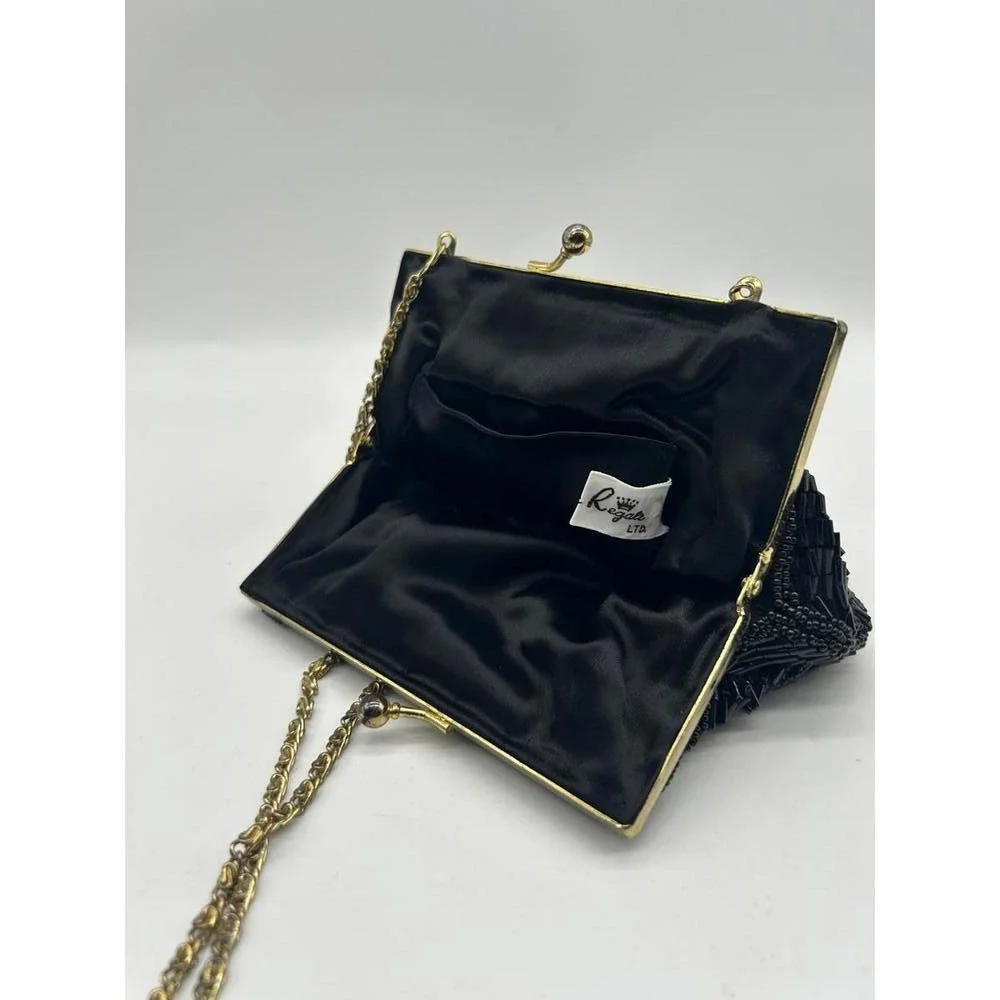 Regale Ltd Evening Bag Womens Small Black Beaded Shell Crossbody Vintage Style